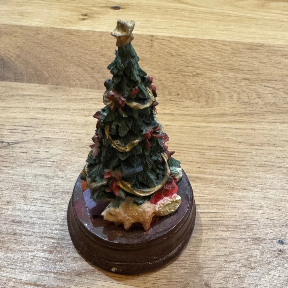 Vintage Miniature Resin Christmas Tree Figurine with Gold Star and Base 4.5 Inch